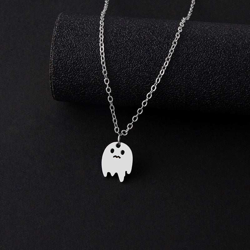 Punk Halloween Stainless Steel Necklace Gothic Ghost Spider Pendant Necklaces For Women Men Jewelry Gift