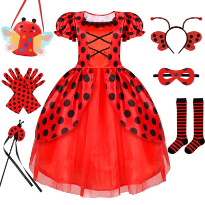 Ladybug Costume Lady Bug Costumes for Girls Halloween Costumes for Kids Toddler Costume Ladybug Dress Ladybird Dress Up for Birthday Christmas 9-10 Years