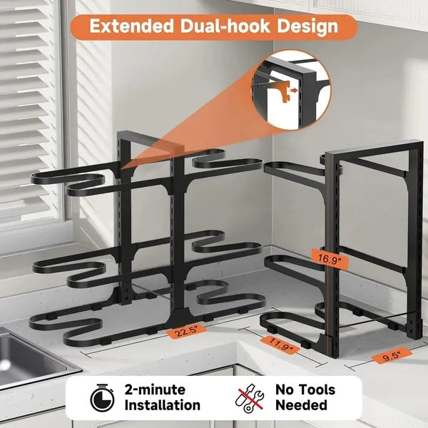 Pots And Pans Organizer, Adjustable 6-Tier Pots Organizer Rack For Cookware Heavy Duty Pots Rack For Kitchen Storage