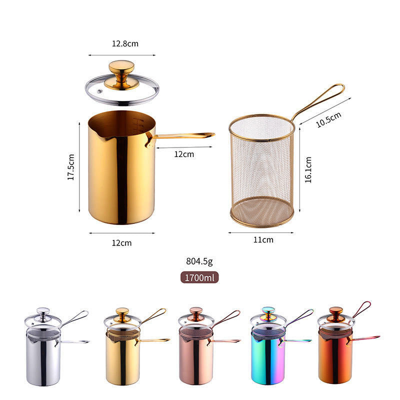 Kitchen Household Deepening 304 Stainless Steel Deep Frying Pan With Strainer