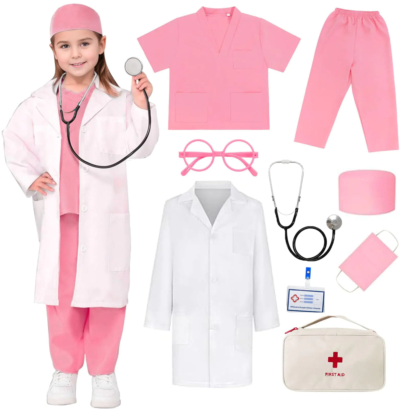 Miltrs Doctor Costume For Kids With Real Stethoscope Kids Scrubs Halloween Costumes For Girls Boys Doctor Dress Up