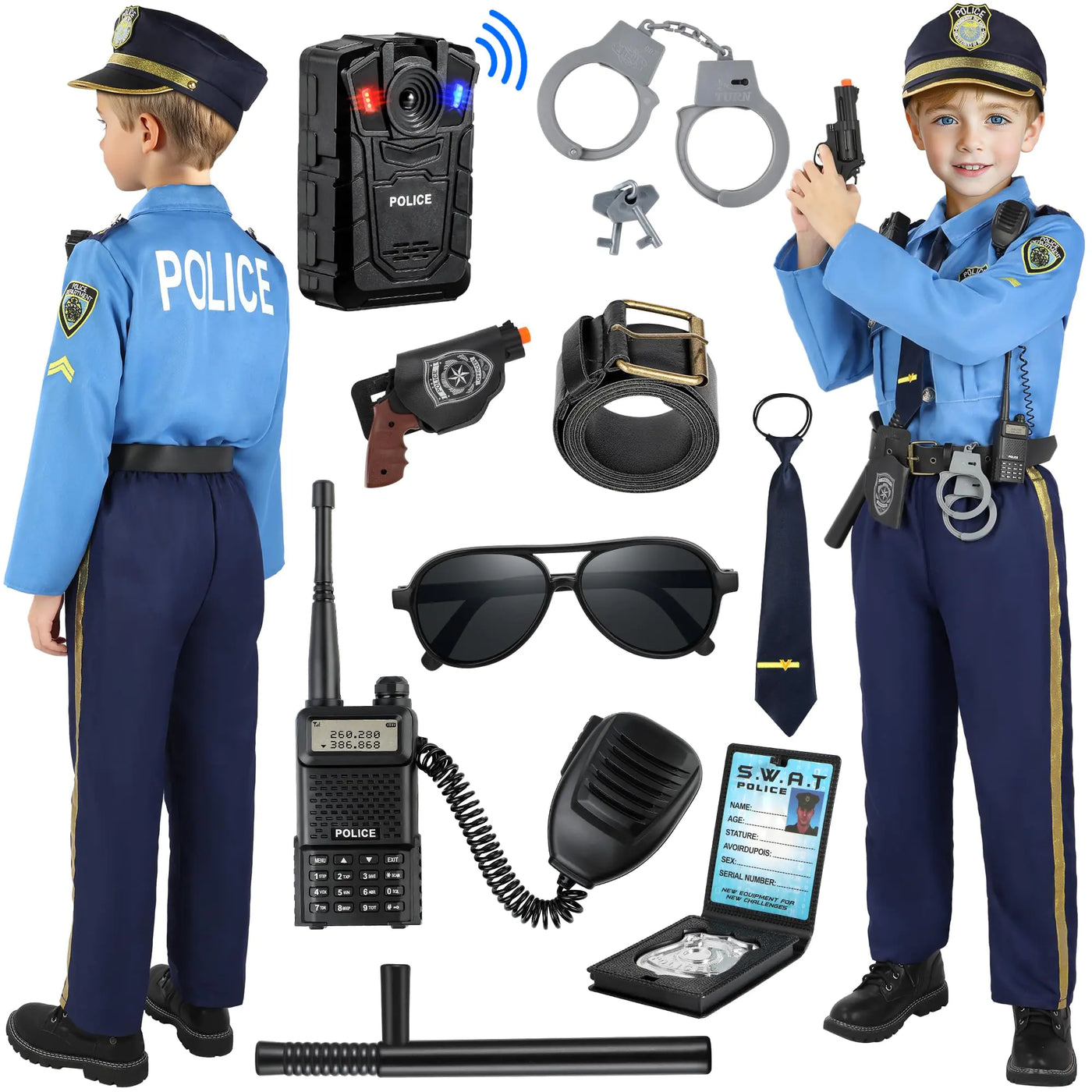 Luucio Police Costume for Kids Kids Police Officer Costume for Boys with Police Accessories Halloween Costumes for Boys
