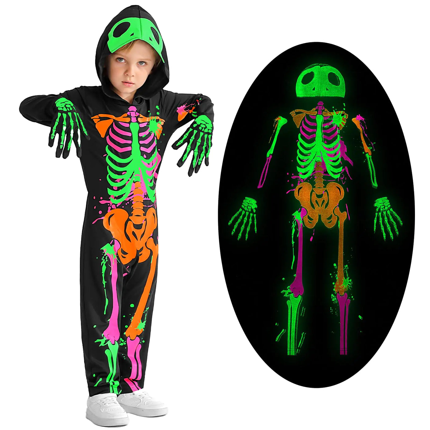 Weixinbuy Halloween Costumes for Boys Girls Kids Toddler Baby Halloween Skeleton Costumes Luminous Glow in The Dark Outfit
