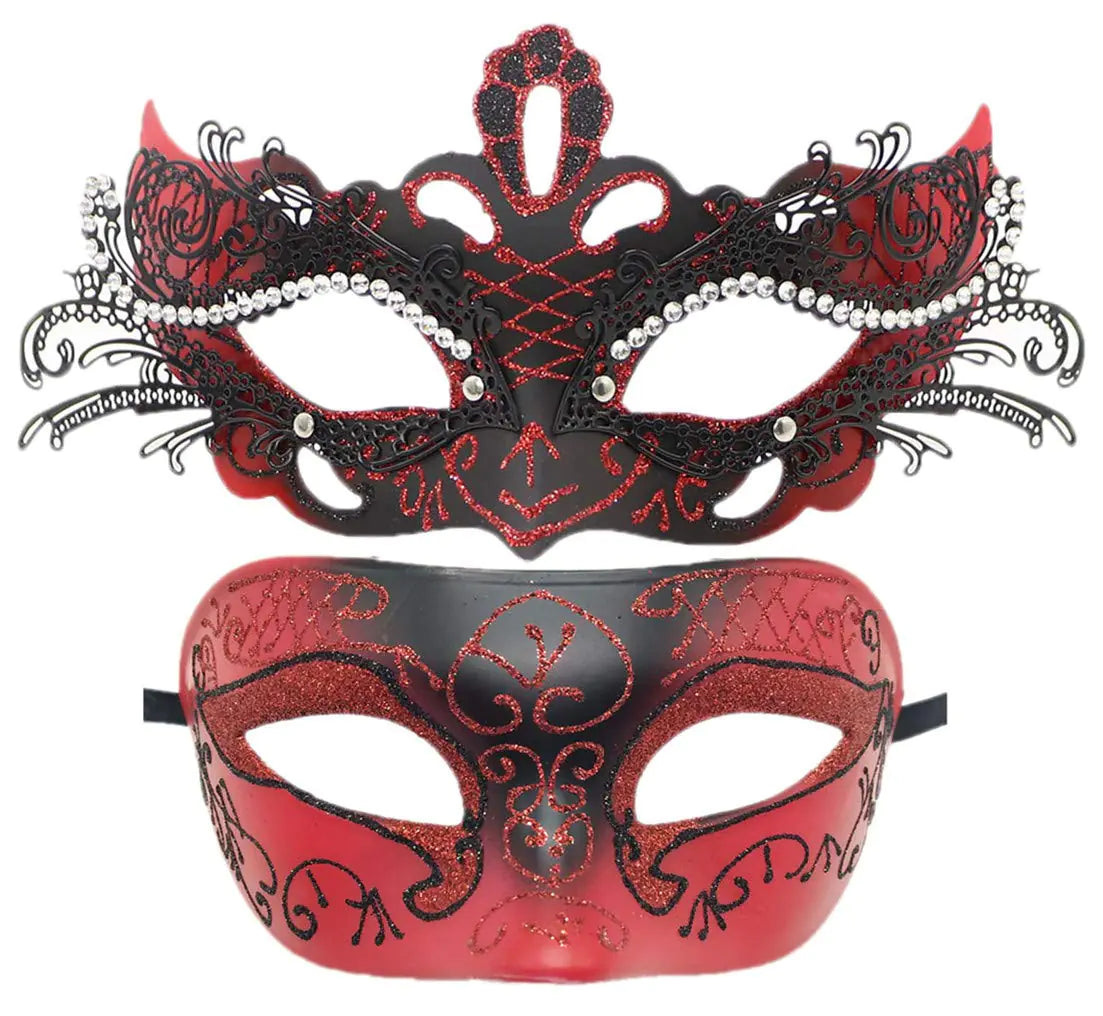 Awlsyj Couples Masquerade Mask Metal Roman Venetian Halloween Mardi Gras Costumes Party Ball Prom Mask (Couple Z Butterfly (A Red +Red))