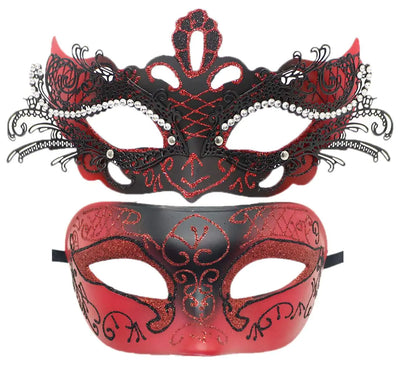 Awlsyj Couples Masquerade Mask Metal Roman Venetian Halloween Mardi Gras Costumes Party Ball Prom Mask (Couple Z Butterfly (A Red +Red))