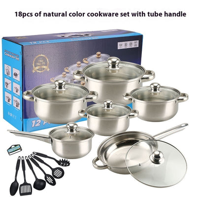Stainless Steel Gold Handle Pot Set Non-stick Pan Stainless Pots Suit
