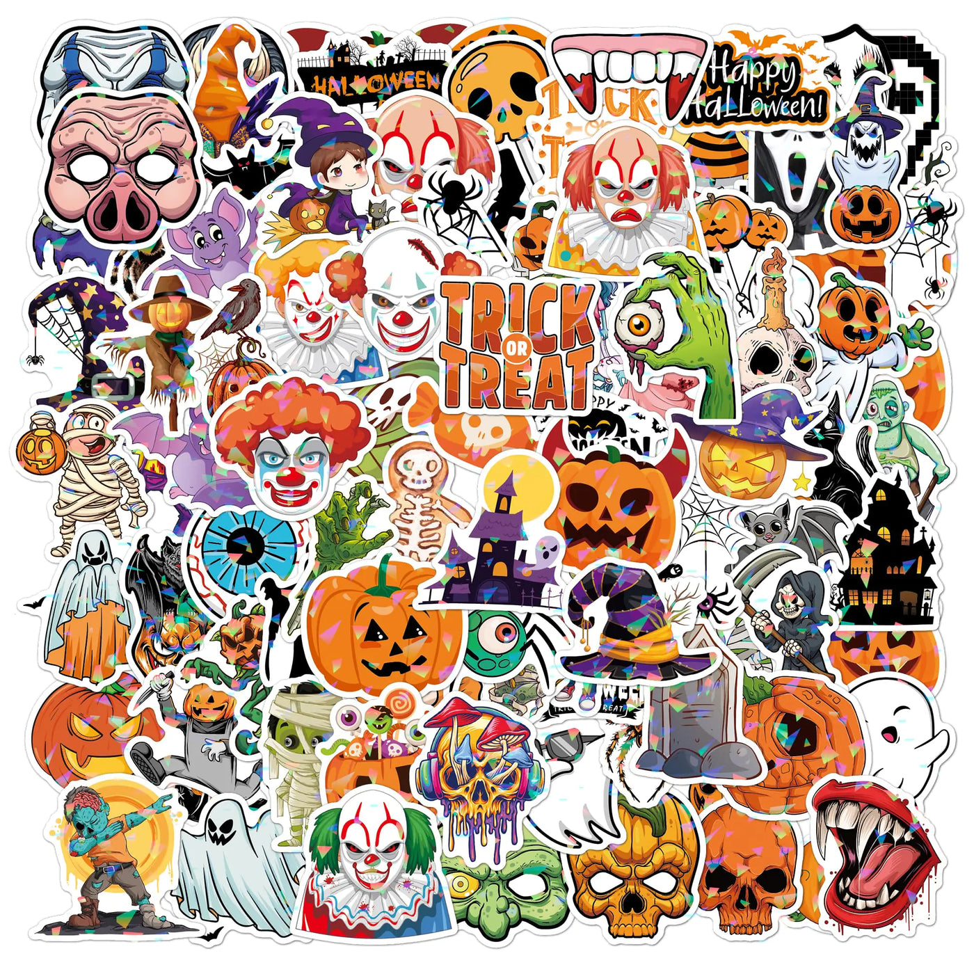 100 PCS Glitter Halloween Stickers Halloween Stickers Bulk Big Halloween Stickers for Party Cute Halloween Vinyl Decalrs for Halloween Basket Stuffers Halloween Birthday Decorations Party Favors