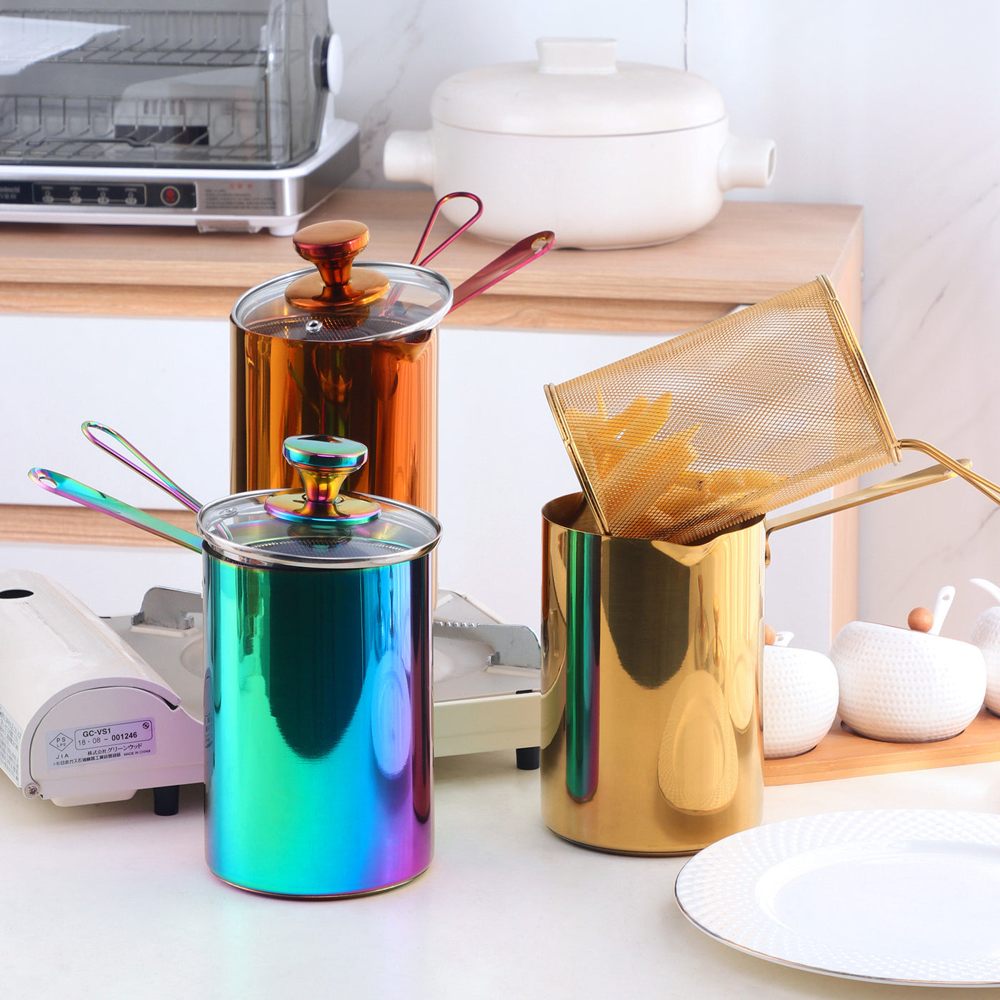 Kitchen Household Deepening 304 Stainless Steel Deep Frying Pan With Strainer