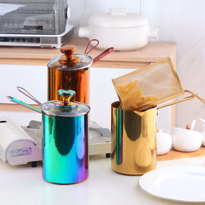 Kitchen Household Deepening 304 Stainless Steel Deep Frying Pan With Strainer