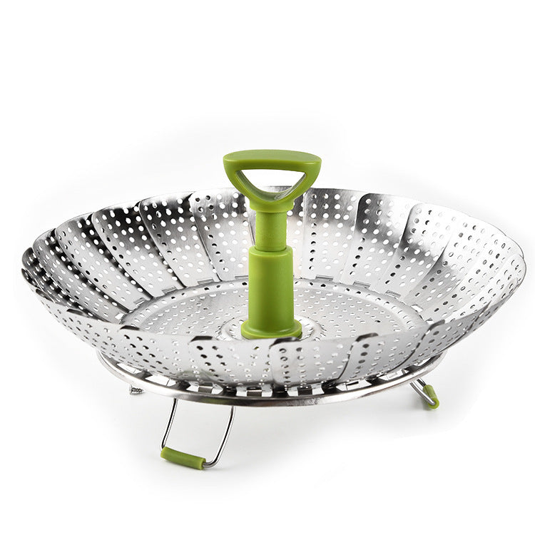 Handle Foldable Vegetable Drain Pan Kitchen Steamed Bun Steaming Rack