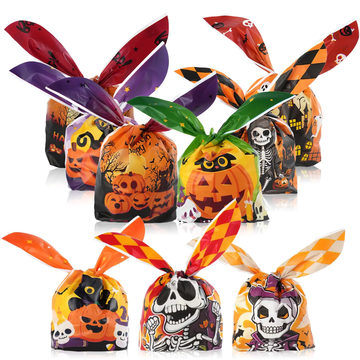 Halloween Treat Bags 150 Pcs Halloween Trick or Treat Candy Gags with Twist Ties 9 Styles Halloween Goodies Bags Gift Bags for Halloween Party Favors