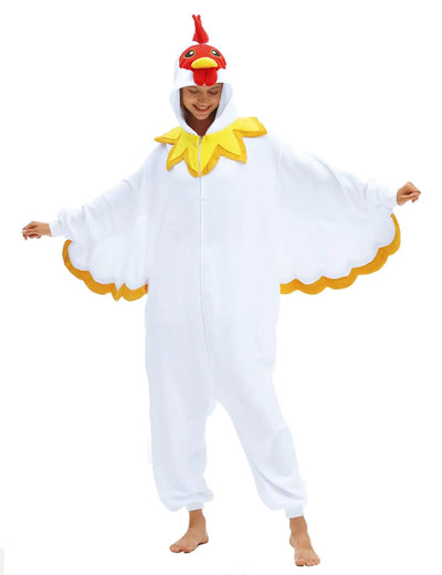 vavalad White Chicken Costume Adult Animal Onesie with Wings Funny Costumes for Women Couple Costumes