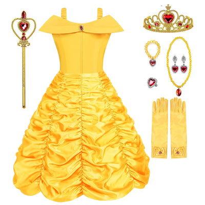 Chektin Princess Dresses For Girls Halloween Costumes For Girls Princess Costume For Girls Girls Halloween Costumes Dresses For Kids Cosplay Birthday Party Decorations With Accessories Yellow