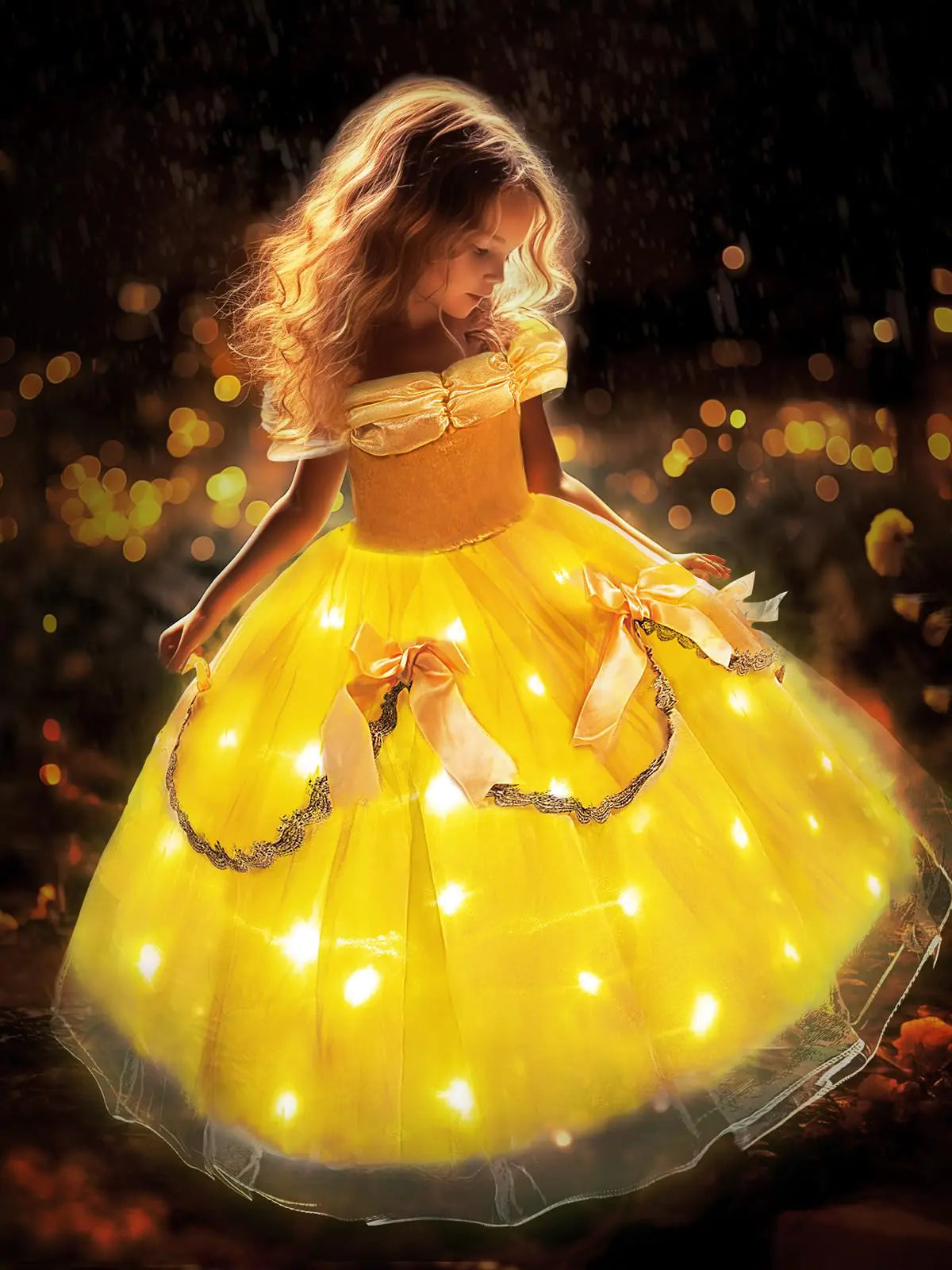 UPORPOR Princess Dresses for Girls Light Up Princess Dress Up Clothes Costumes for Gilrs Halloween Costumes Christmas Cosplay Birthday Outfit Yellow